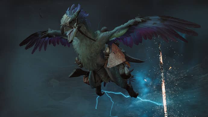 Arch Tempered Rey Dau unleashing thunder attack in Monster Hunter Wilds