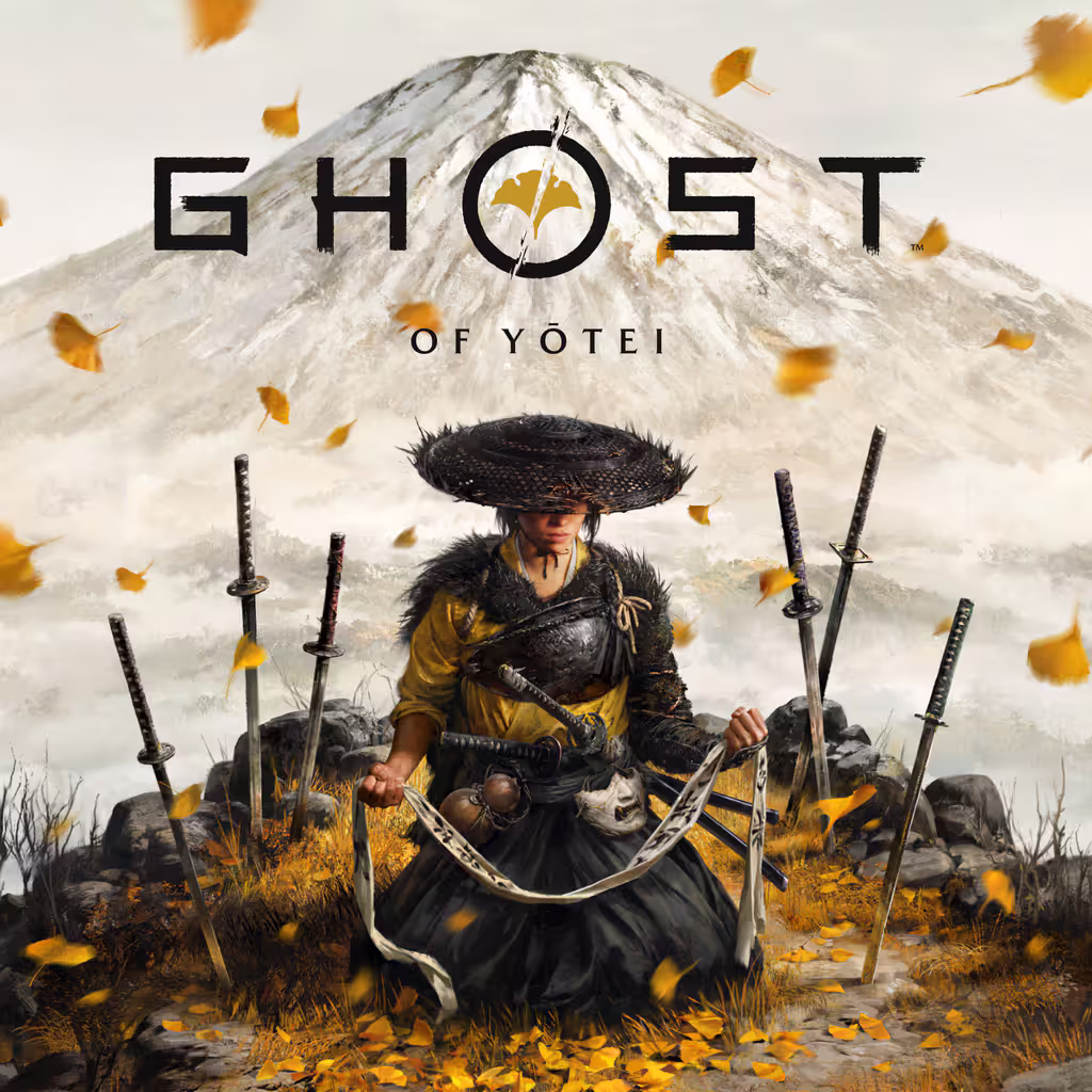 Ghost of Yotei Collector's Edition box contents including mask, sash, Tsuba, and art cards