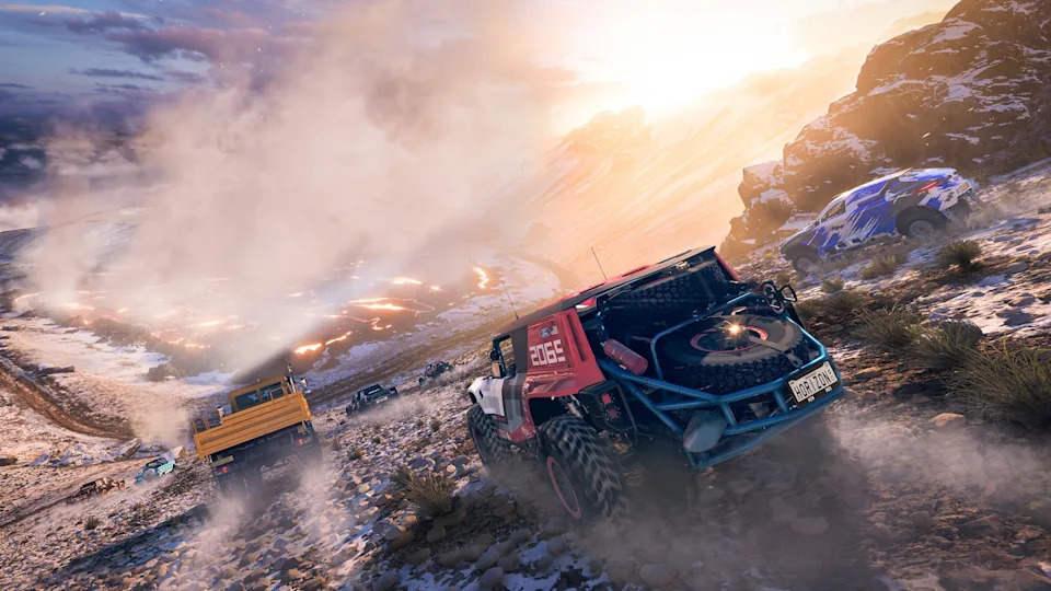 Forza Horizon 5 breathtaking racing scene showing vibrant landscapes and high-speed supercars.