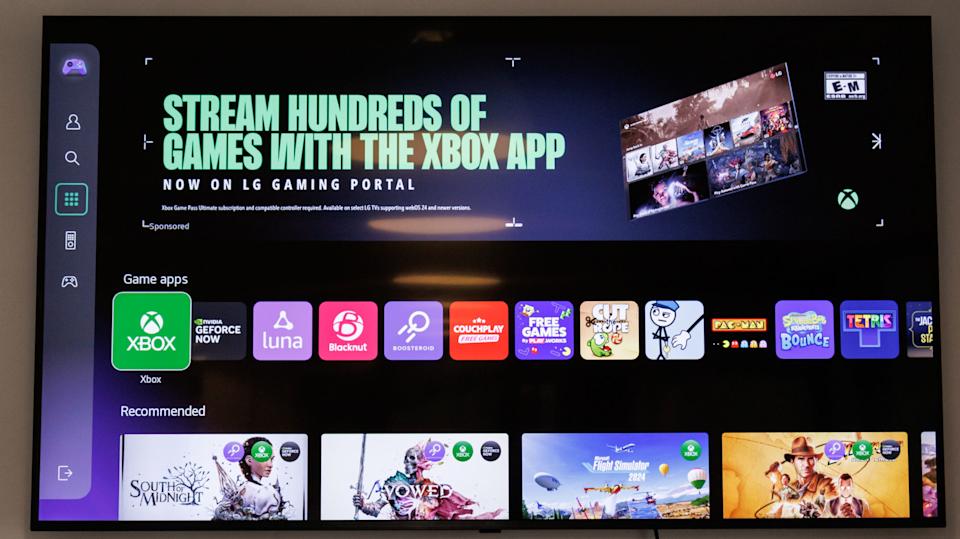 A modern gaming setup showcasing Xbox cloud gaming streaming interface on a TV