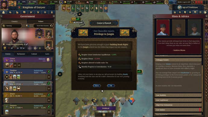 Early gameplay screenshot showing the detailed world map of Europa Universalis V