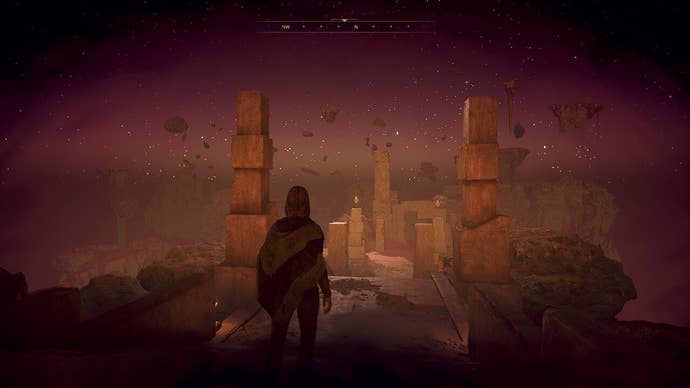 A dramatic desert landscape from Dune: Awakening with an approaching sandstorm